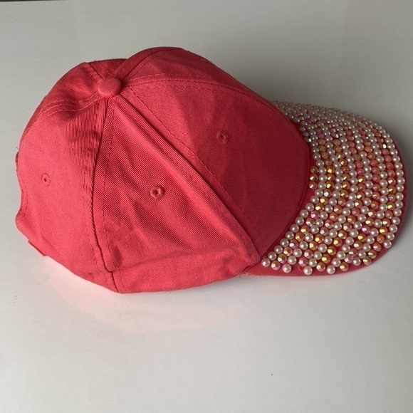 RHINESTONE & Pearl Visor Sparkly Baseball Cap Bling Glitter Adjustable Snap Back - Picture 6 of 8